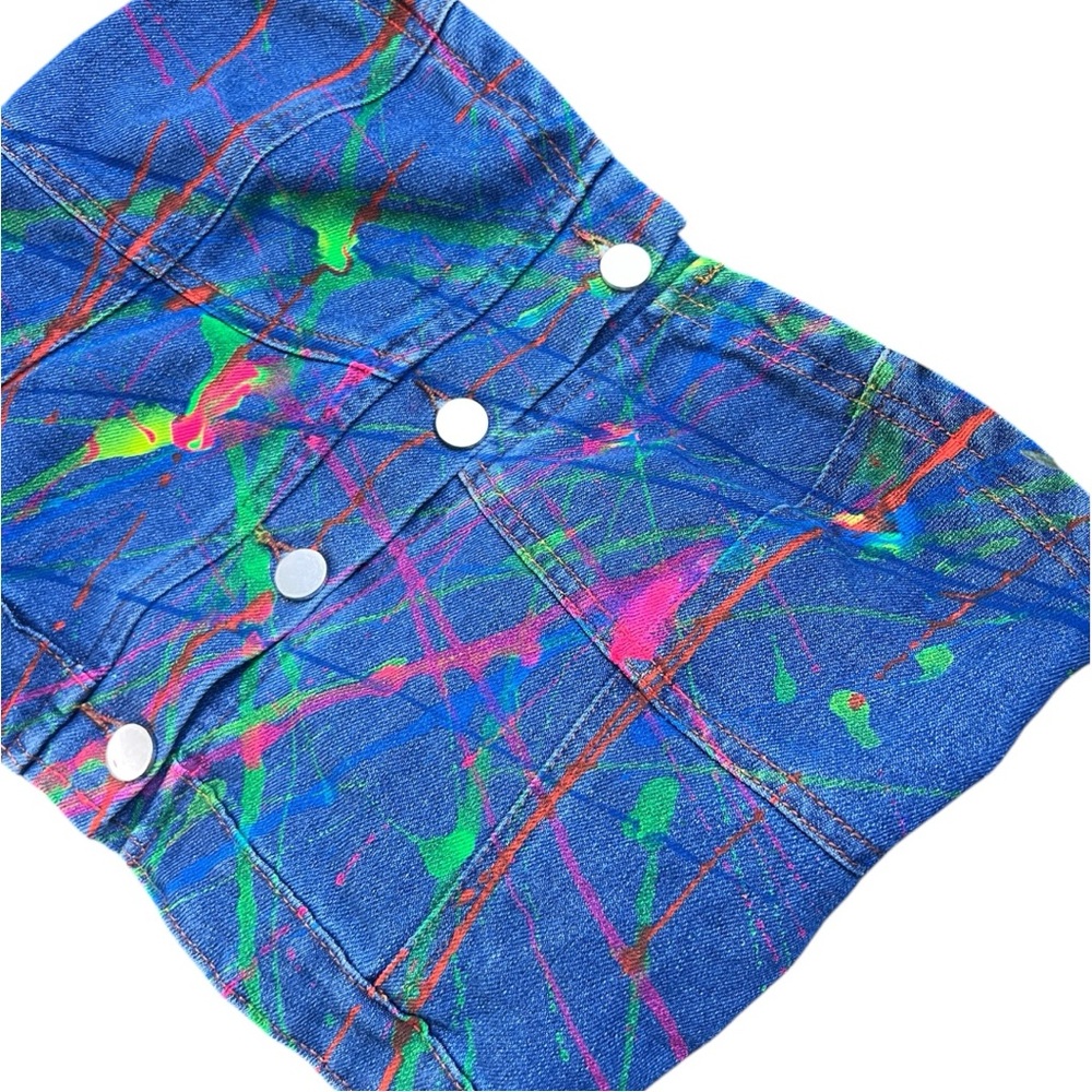Custom Colorful Paint Splatter Denim Crop Top, Sz: Large✅ - Picture 3 of 9
